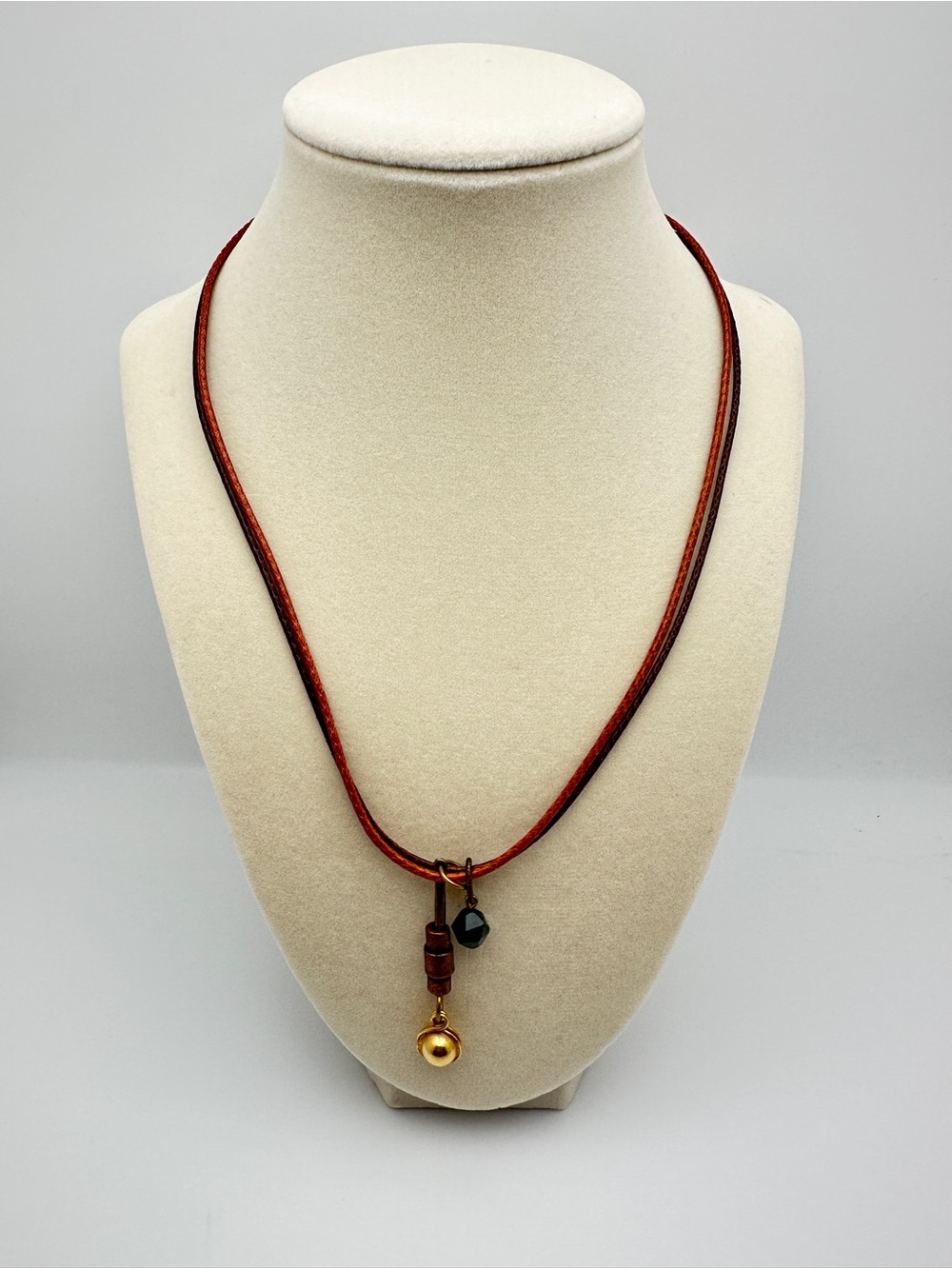 Handcrafted Brown Leather Pendant Necklace with Gold Charm